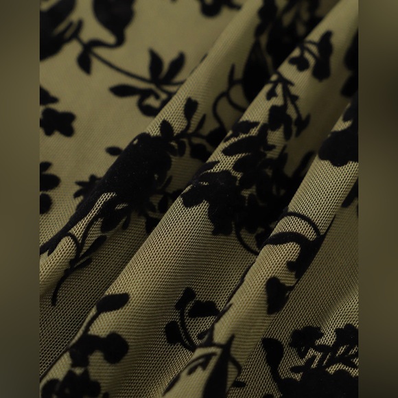 Elegant Olive Green Floral Dress - Picture 5 of 6